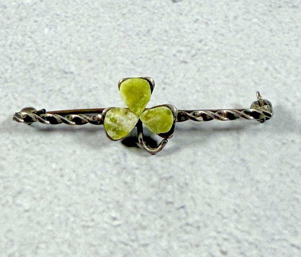 Vintage .925 Sterling Silver 3 Leaf Clover Green Stone Pin/Brooch Made in Mexico